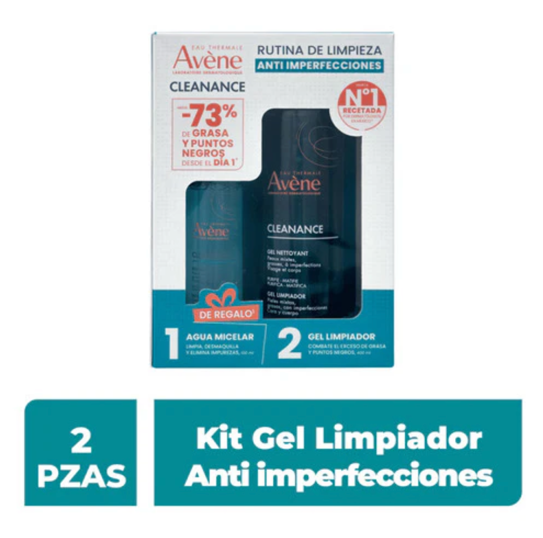 Kit Avène Cleanance Gel Piel Grasa De 400ml + Agua Micelar 100 ml+ Toalla