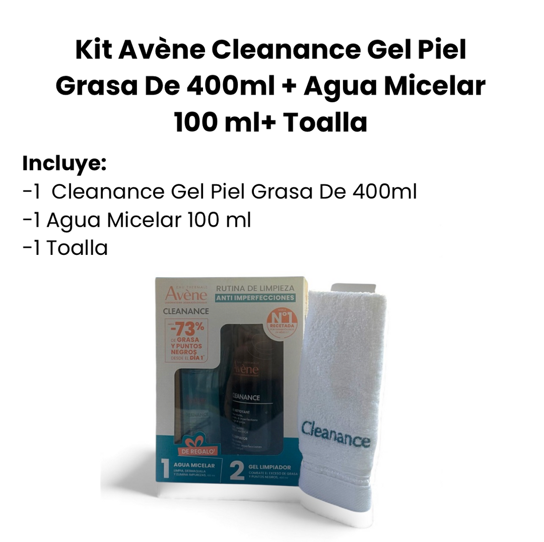 Kit Avène Cleanance Gel Piel Grasa De 400ml + Agua Micelar 100 ml+ Toalla
