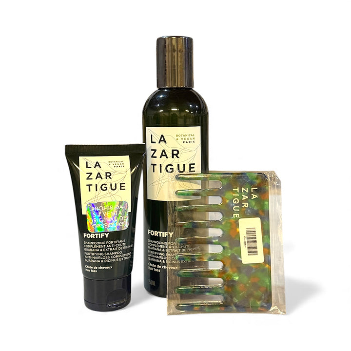 Kit Lazartigue Shampoo Fortify + Shampoo de viaje + Peine