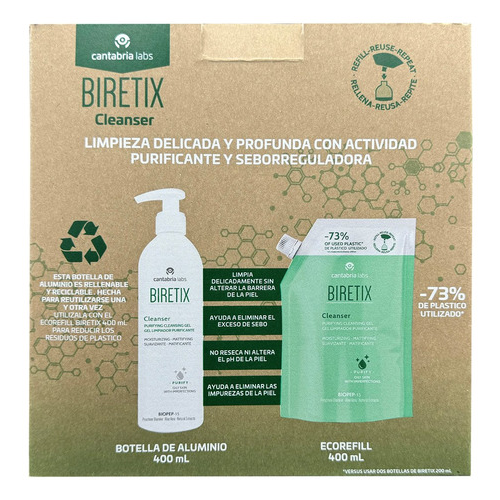 Kit Biretix Cleanser Botella De Aluminio 400ml + Refill 400ml