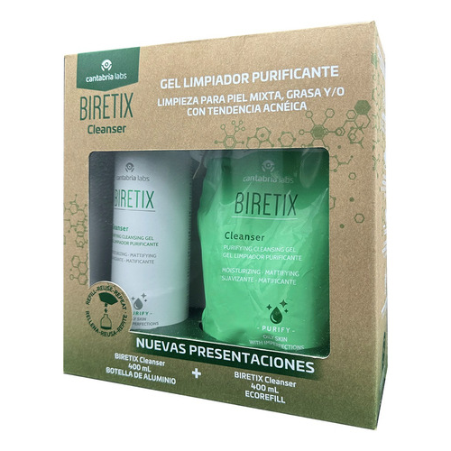 Kit Biretix Cleanser Botella De Aluminio 400ml + Refill 400ml